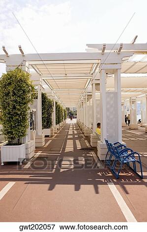 Potted plants along a walkway, Nice, France View Large Photo Image Stock Photo - Potted plants along a walkway, Nice, France. Fotosearch