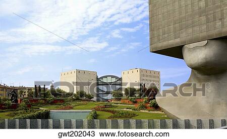 Stock Image - Sculpture in front of a building, Acropolis Conference Center, Nice, France. Fotosearch
