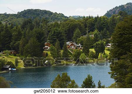 High angle view of a lake, Lake Nahuel Huapi, San Carlos De Bariloche, Argentina View Large Photo Image Stock Image - High angle view of a lake, Lake Nahuel Huapi, San Carlos De Bariloche, Argentina. Fotosearch