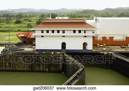 Building near a dam, Miraflores Locks, Panama Canal, Panama View Large Photo Image Stock Photo - Building near a dam, Miraflores Locks, Panama Canal, Panama. Fotosearch