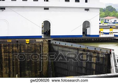 Building near a dam, Miraflores Locks, Panama Canal, Panama View Large Photo Image Stock Photograph - Building near a dam, Miraflores Locks, Panama Canal, Panama. Fotosearch