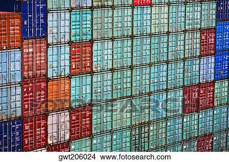 Cargo containers stacked at a commercial dock, Panama Canal, Panama View Large Photo Image Picture - Cargo containers stacked at a commercial dock, Panama Canal, Panama. Fotosearch