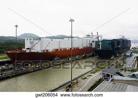 Container ship and cargo containers at a commercial dock, Panama Canal, Panama View Large Photo Image Picture - Container ship and cargo containers at a commercial dock, Panama Canal, Panama. Fotosearch