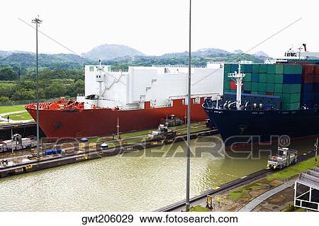 Container ships at a commercial dock, Panama Canal, Panama View Large Photo Image Stock Photo - Container ships at a commercial dock, Panama Canal, Panama. Fotosearch