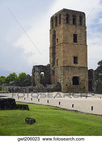 Stock Image - Old ruins of a church, La Merced Church, Old Panama, Panama City, Panama. Fotosearch
