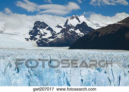 Glaciers in front of mountains, Moreno Glacier, Argentine Glaciers National Park, Lake Argentino, El Calafate, Patagonia, Argentina View Large Photo Image Stock Photo - Glaciers in front of mountains, Moreno Glacier, Argentine Glaciers National Park, Lake Argentino, El Calafate, Patagonia, Argentina. Fotosearch
