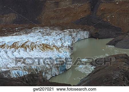 Stock Image - High angle view of glaciers in a lake, Glacier Grande, Mt Fitzroy, Chalten, Southern Patagonian Ice Field, Patagonia, Argentina. Fotosearch