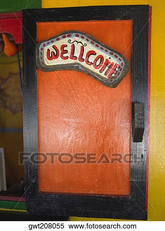 Close-up of the Welcome sign on a door, Providencia, Providencia y Santa Catalina, San Andres y Providencia Department, Colombia View Large Photo Image Stock Photography - Close-up of the Welcome sign on a door, Providencia, Providencia y Santa Catalina, San Andres y Providencia Department, Colombia. Fotosearch