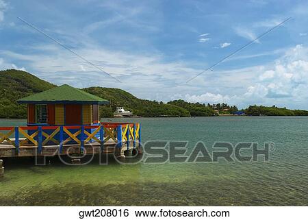 Stock Photograph - Gazebo in the sea, Lovebird's Bridge, Providencia, Providencia y Santa Catalina, San Andres y Providencia Department, Colombia. Fotosearch