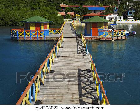 Stock Image - Pier in the sea, Lovebird's Bridge, Providencia, Providencia y Santa Catalina, San Andres y Providencia Department, Colombia. Fotosearch