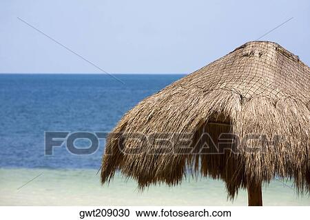 Thatched roof shade on the beach, Cancun, Mexico View Large Photo Image Stock Image - Thatched roof shade on the beach, Cancun, Mexico. Fotosearch