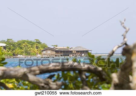 Stock Image Of Beach Huts On The Dixon Cove Roatan Bay Beach Huts On The Dixon Cove Roatan Bay Islands Honduras