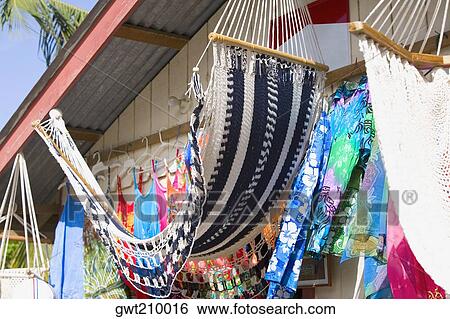 Hammocks hanging at a market stall, Coxen Hole, Roatan, Bay Islands, Honduras View Large Photo Image Stock Photograph - Hammocks hanging at a market stall, Coxen Hole, Roatan, Bay Islands, Honduras. Fotosearch