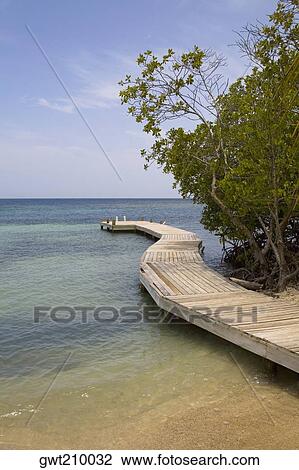 Stock Image - Pier in the sea, Las Palmas Resort, Roatan, Bay Islands, Honduras. Fotosearch