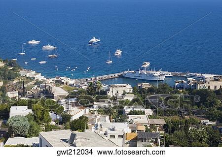 High angle view of boats at the harbor, Marina Grande, Capri, Campania, Italy View Large Photo Image Picture - High angle view of boats at the harbor, Marina Grande, Capri, Campania, Italy. Fotosearch