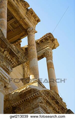 Low angle view of the old ruins of a library, Celsus Library, Ephesus, Turkey View Large Photo Image Stock Photo - Low angle view of the old ruins of a library, Celsus Library, Ephesus, Turkey. Fotosearch