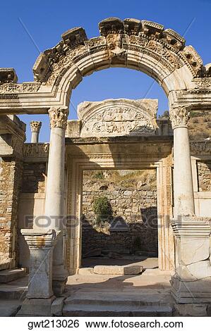 Old ruins of the entrance gate of a temple, Temple of Hadrian, Ephesus, Turkey View Large Photo Image Stock Photograph - Old ruins of the entrance gate of a temple, Temple of Hadrian, Ephesus, Turkey. Fotosearch