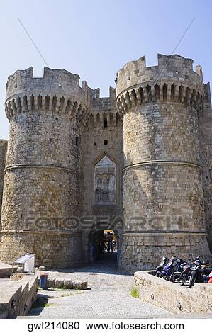 Stock Image - Entrance of the palace, Grand Master's Palace, Rhodes, Dodecanese Islands, Greece. Fotosearch