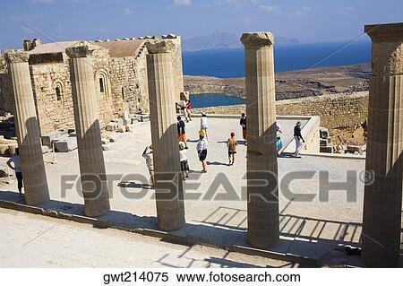 Old ruins of a temple, Temple Of Athena Lindia, Acropolis, Lindos, Rhodes, Dodecanese Islands, Greece View Large Photo Image Stock Photography - Old ruins of a temple, Temple Of Athena Lindia, Acropolis, Lindos, Rhodes, Dodecanese Islands, Greece. Fotosearch