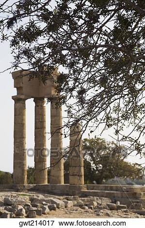 Old ruins of a temple, Temple Of Pythian Apollo, Acropolis, Rhodes, Dodecanese Islands, Greece View Large Photo Image Stock Photo - Old ruins of a temple, Temple Of Pythian Apollo, Acropolis, Rhodes, Dodecanese Islands, Greece. Fotosearch