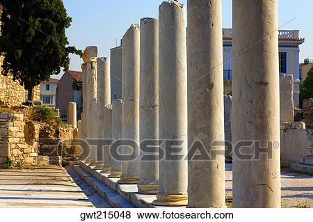 Columns in a courtyard, Roman Agora, Athens, Greece View Large Photo Image Stock Photo - Columns in a courtyard, Roman Agora, Athens, Greece. Fotosearch