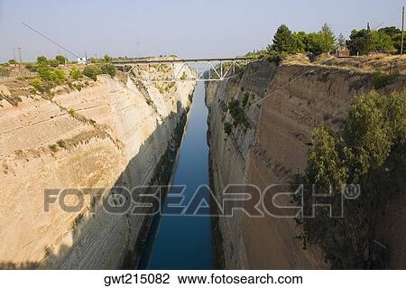 High angle view of a canal, Corinth Canal, Athens, Greece View Large Photo Image Stock Image - High angle view of a canal, Corinth Canal, Athens, Greece. Fotosearch