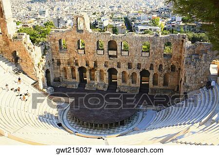 High angle view of an amphitheater, Theater Of Herodes Atticus, Athens, Greece View Large Photo Image Stock Photo - High angle view of an amphitheater, Theater Of Herodes Atticus, Athens, Greece. Fotosearch