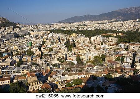 High angle view of buildings in a city, Athens, Greece View Large Photo Image Stock Photography - High angle view of buildings in a city, Athens, Greece. Fotosearch