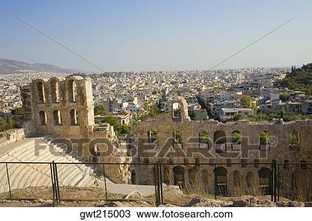 High angle view of the old ruins of an amphitheater, Theater Of Herodes Atticus, Acropolis, Athens, Greece View Large Photo Image Stock Image - High angle view of the old ruins of an amphitheater, Theater Of Herodes Atticus, Acropolis, Athens, Greece. Fotosearch