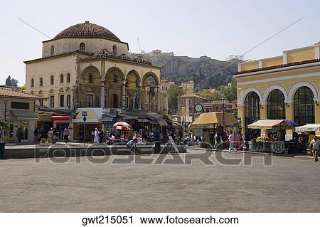 Market stalls in front of a mosque, Monastiraki, Athens, Greece View Large Photo Image Stock Image - Market stalls in front of a mosque, Monastiraki, Athens, Greece. Fotosearch