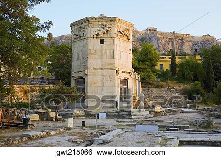 Old ruins of a tower, Tower Of The Winds, Roman Agora, Athens, Greece View Large Photo Image Stock Photograph - Old ruins of a tower, Tower Of The Winds, Roman Agora, Athens, Greece. Fotosearch