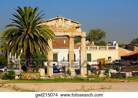 Palm tree in front of an old ruin, Roman Agora, Athens, Greece View Large Photo Image Picture - Palm tree in front of an old ruin, Roman Agora, Athens, Greece. Fotosearch