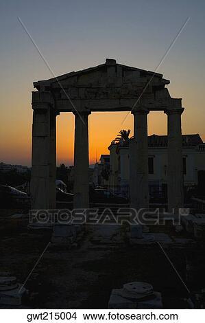 Silhouette of an old ruin at sunset, Roman Agora, Athens, Greece View Large Photo Image Picture - Silhouette of an old ruin at sunset, Roman Agora, Athens, Greece. Fotosearch