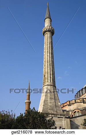 Stock Photo - Low angle view of a minaret, Suleymanie Mosque, Istanbul, Turkey. Fotosearch