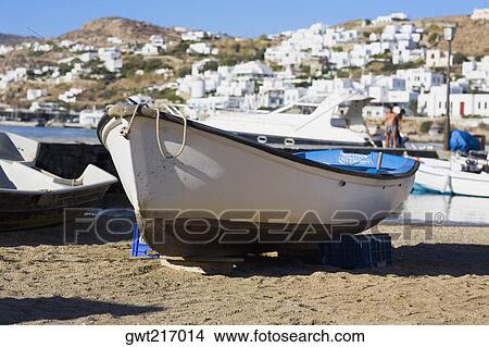 Boats on the beach, Greece View Large Photo Image Picture - Boats on the beach, Greece. Fotosearch