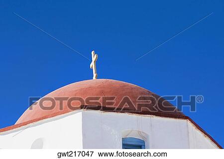Stock Photo - High section view of a church, Mykonos, Cyclades Islands, Greece. Fotosearch