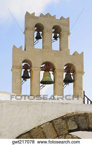 Low angle view of a bell tower, Greece View Large Photo Image Stock Photo - Low angle view of a bell tower, Greece. Fotosearch