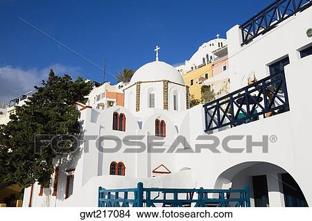 Picture - Low angle view of a church, Greece. Fotosearch
