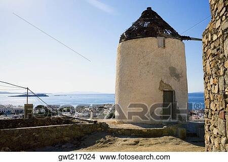 Old ruins of a traditional windmill, Mykonos, Cyclades Islands, Greece View Large Photo Image Picture - Old ruins of a traditional windmill, Mykonos, Cyclades Islands, Greece. Fotosearch