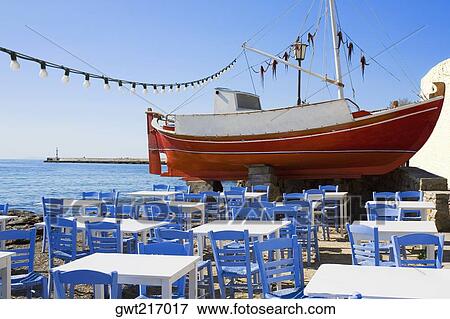 Restaurant at the seaside, Greece View Large Photo Image Stock Photo - Restaurant at the seaside, Greece. Fotosearch