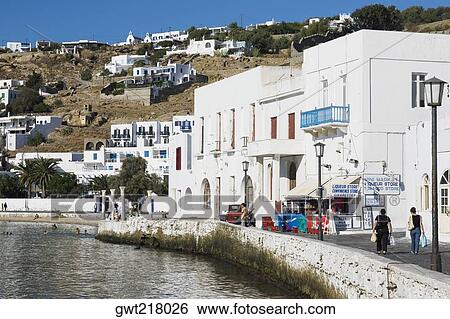 Buildings at the waterfront, Mykonos, Cyclades Islands, Greece View Large Photo Image Stock Photograph - Buildings at the waterfront, Mykonos, Cyclades Islands, Greece. Fotosearch