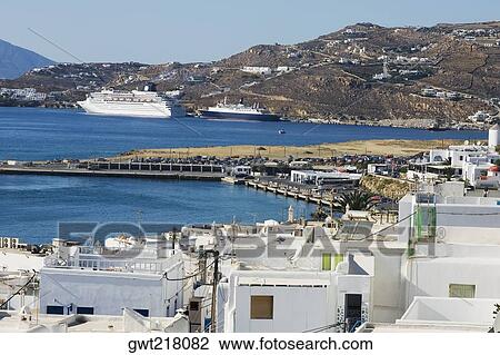 Buildings on the coast, Mykonos, Cyclades Islands, Greece View Large Photo Image Stock Image - Buildings on the coast, Mykonos, Cyclades Islands, Greece. Fotosearch