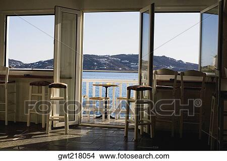 Picture - Interiors of a restaurant, Mykonos, Cyclades Islands, Greece. Fotosearch