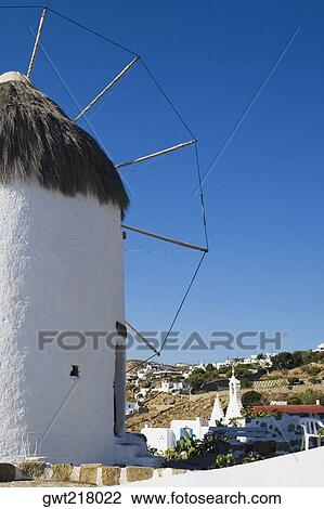 Low angle view of a traditional windmill, Mykonos, Cyclades Islands, Greece View Large Photo Image Stock Image - Low angle view of a traditional windmill, Mykonos, Cyclades Islands, Greece. Fotosearch