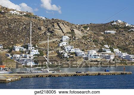 Stock Photography - Pier in the sea, Mykonos, Cyclades Islands, Greece. Fotosearch