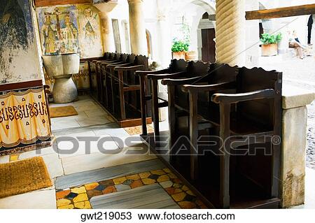 Stock Image - Mural on the wall of a church, Monastery of St. John the Divine, Patmos, Dodecanese Islands, Greece. Fotosearch