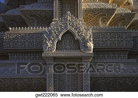 Stock Photography - Carving on the wall of a palace, Royal Palace, Phnom Penh, Cambodia. Fotosearch