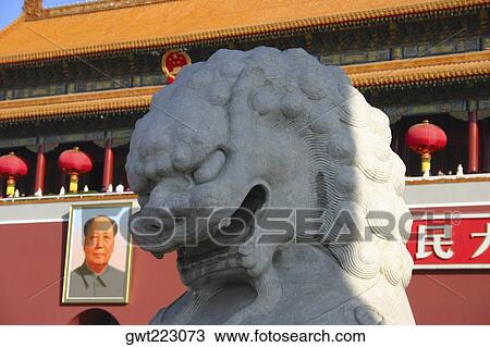 Close-up of a lion statue in front of a museum, Tiananmen Gate Of Heavenly Peace, Tiananmen Square, Beijing, China View Large Photo Image Stock Image - Close-up of a lion statue in front of a museum, Tiananmen Gate Of Heavenly Peace, Tiananmen Square, Beijing, China. Fotosearch