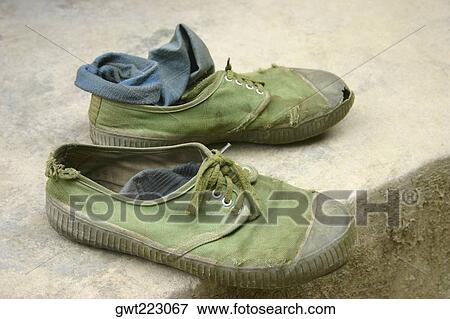 Stock Photo - Close-up of a pair of canvas shoes, Xi'an, Shaanxi Province, China. Fotosearch