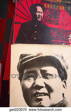Stock Image - Close-up of posters of Mao Tse-Tung, Xi'an, Shaanxi Province, China. Fotosearch